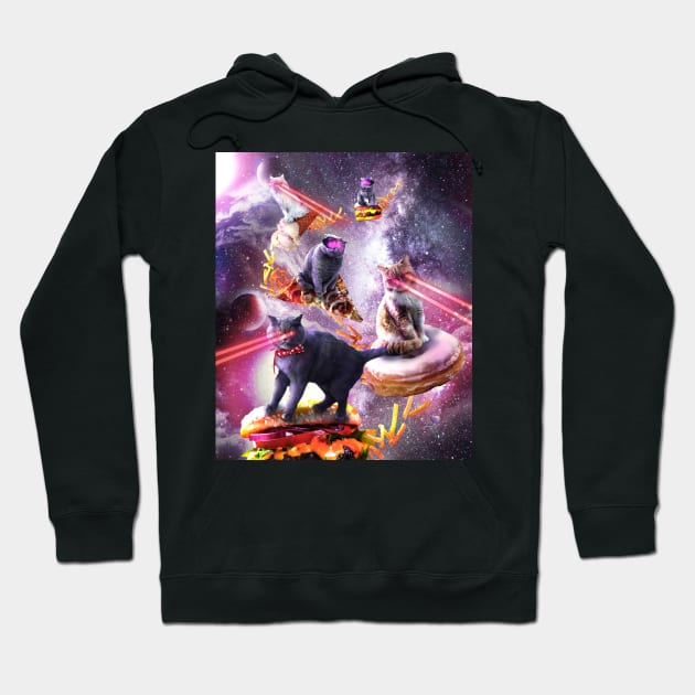 Galaxy Laser Space Cat On Burger Pizza Donut Ice Cream Hoodie by Random Galaxy